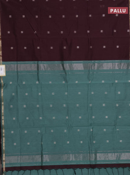 Wine & Pastel Green Semi Maheshwari Cotton - Buttas