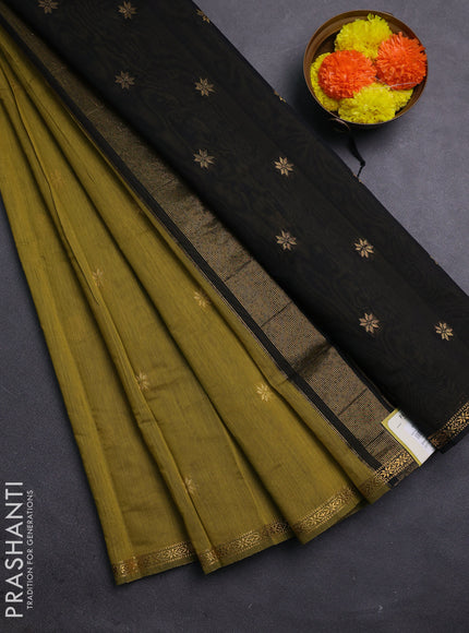 Mehendi Green & Black Semi Maheshwari Cotton - Buttas