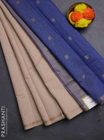 Beige & Blue Semi Maheshwari Cotton - Buttas
