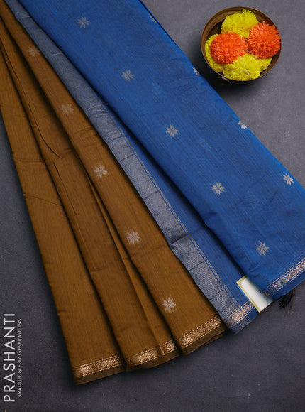 Mustard Yellow & Cs Blue Semi Maheshwari Cotton - Buttas