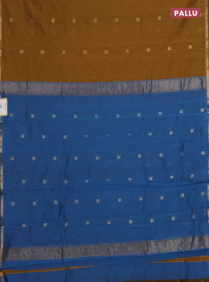 Mustard Yellow & Cs Blue Semi Maheshwari Cotton - Buttas