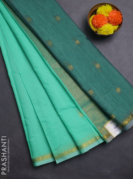 Teal Green & Green Semi Maheshwari Cotton - Buttas