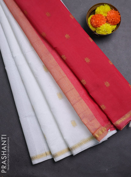 Off White & Red Semi Maheshwari Cotton - Buttas