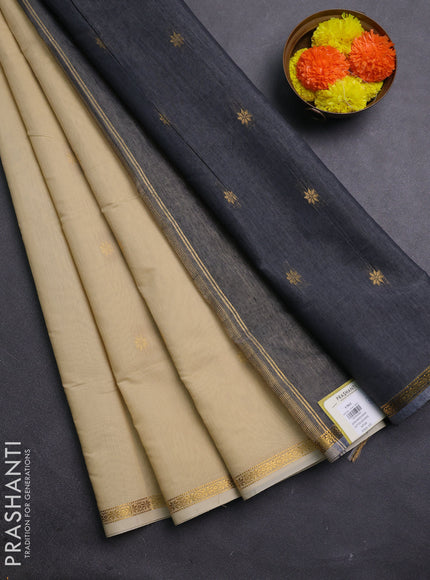 Beige & Grey Semi Maheshwari Cotton - Buttas