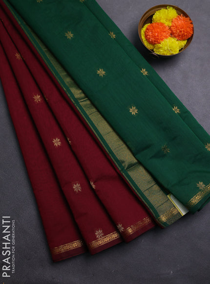 Maroon & Green Semi Maheshwari Cotton - Buttas