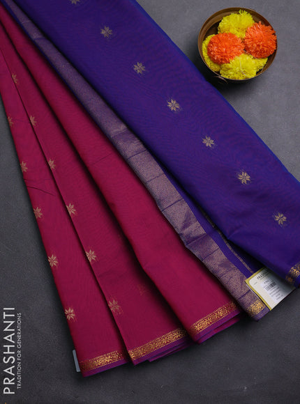 Magenta Pink & Blue Semi Maheshwari Cotton - Buttas