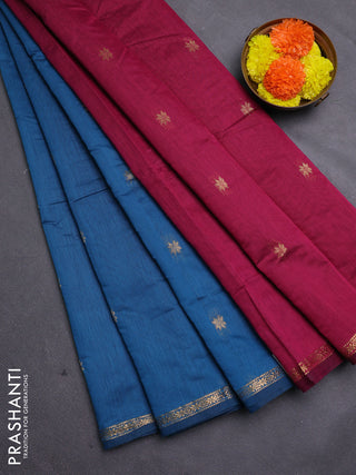 Blue & Magenta Pink Semi Maheshwari Cotton - Buttas