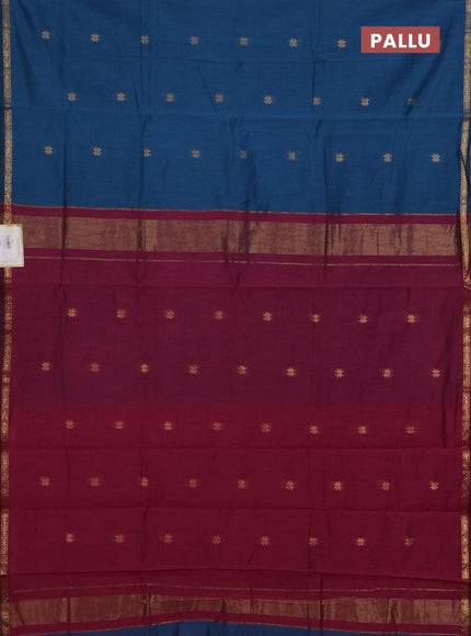 Blue & Magenta Pink Semi Maheshwari Cotton - Buttas
