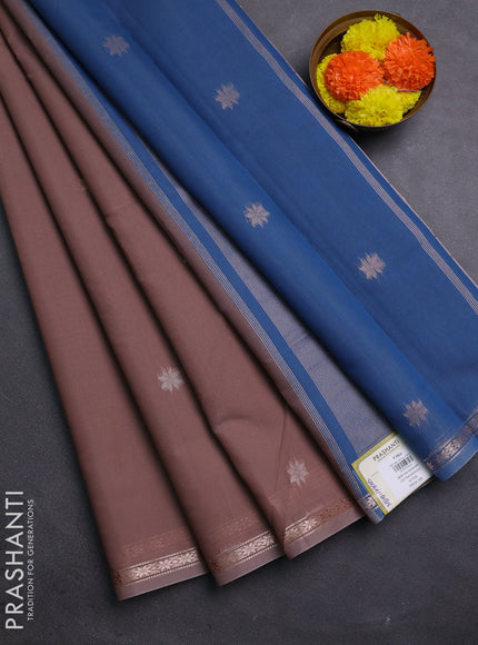 Pastel Brown & Blue Semi Maheshwari Cotton - Buttas
