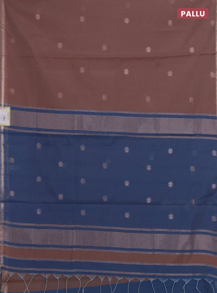 Pastel Brown & Blue Semi Maheshwari Cotton - Buttas