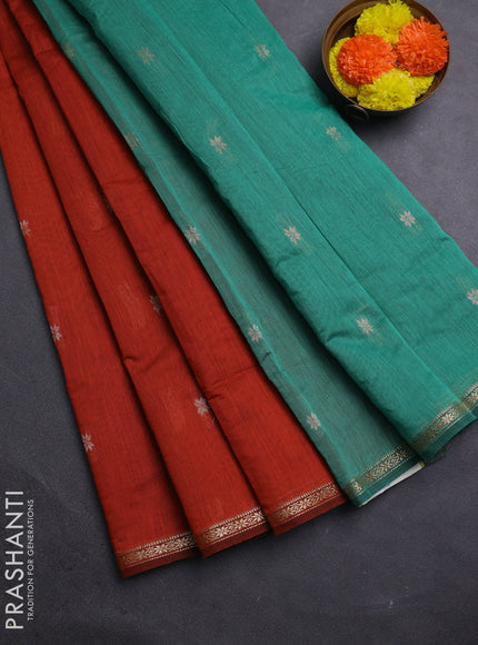 Rust & Green Semi Maheshwari Cotton - Buttas