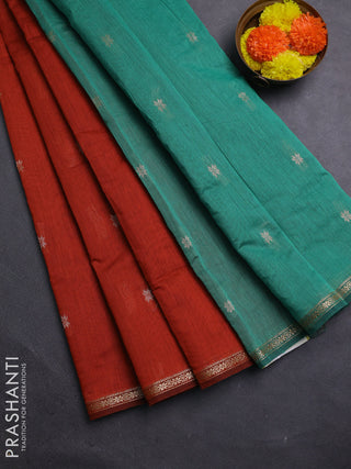 Rust & Green Semi Maheshwari Cotton - Buttas