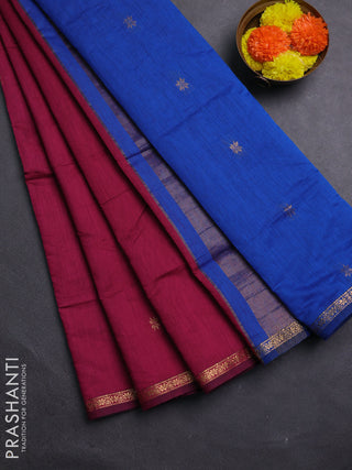 Magenta Pink & Blue Semi Maheshwari Cotton - Buttas