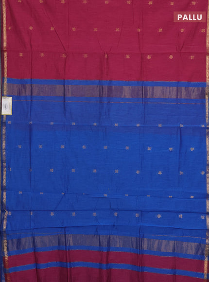 Magenta Pink & Blue Semi Maheshwari Cotton - Buttas