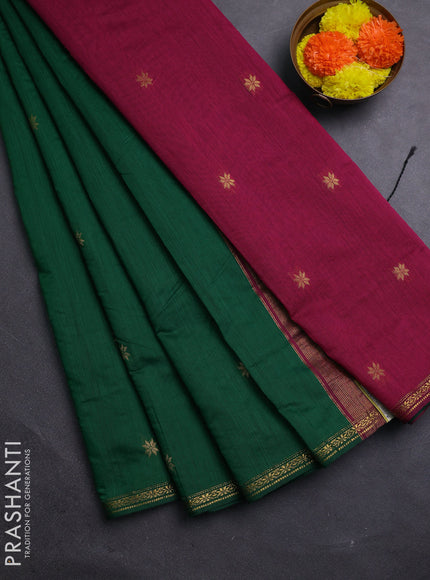 Green & Magenta Pink Semi Maheshwari Cotton - Buttas