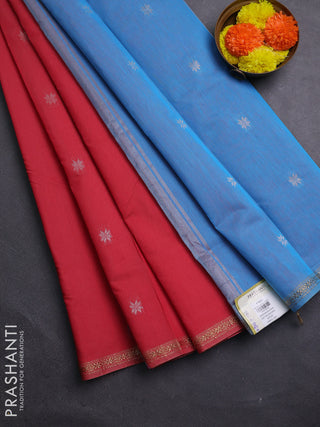 Orange & Aqua Blue Semi Maheshwari Cotton - Buttas