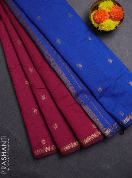 Magenta Pink & Blue Semi Maheshwari Cotton - Buttas