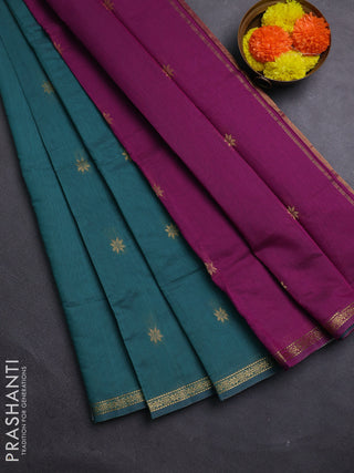 Green & Magenta Pink Semi Maheshwari Cotton - Buttas