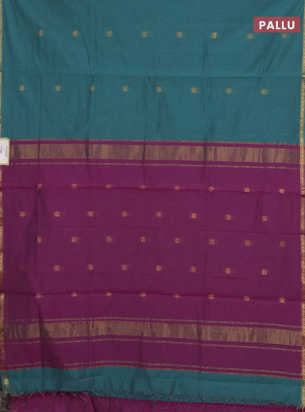 Green & Magenta Pink Semi Maheshwari Cotton - Buttas
