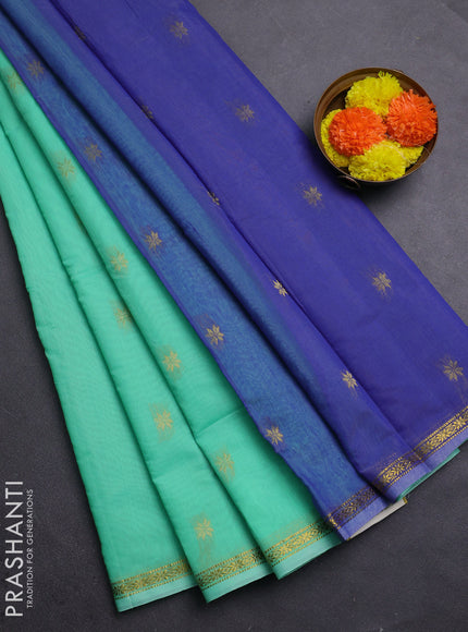 Teal Green & Blue Semi Maheshwari Cotton - Buttas