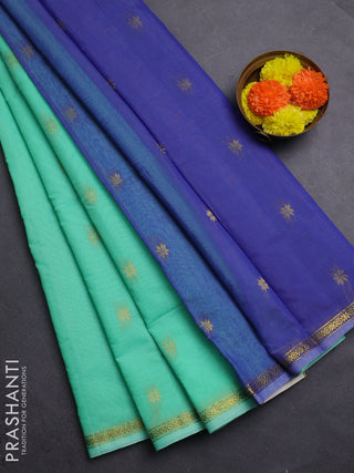 Teal Green & Blue Semi Maheshwari Cotton - Buttas