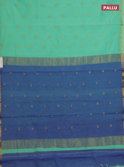 Teal Green & Blue Semi Maheshwari Cotton - Buttas