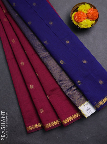 Magenta Pink & Blue Semi Maheshwari Cotton - Buttas