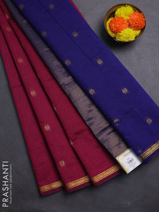 Magenta Pink & Blue Semi Maheshwari Cotton - Buttas