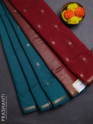 Peacock Green & Maroon Semi Maheshwari Cotton - Buttas