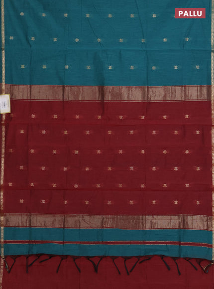 Peacock Green & Maroon Semi Maheshwari Cotton - Buttas