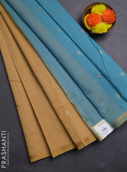 Sandal & Teal Blue Semi Maheshwari Cotton - Buttas