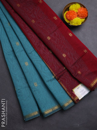 Pastel Blue & Maroon Semi Maheshwari Cotton - Buttas