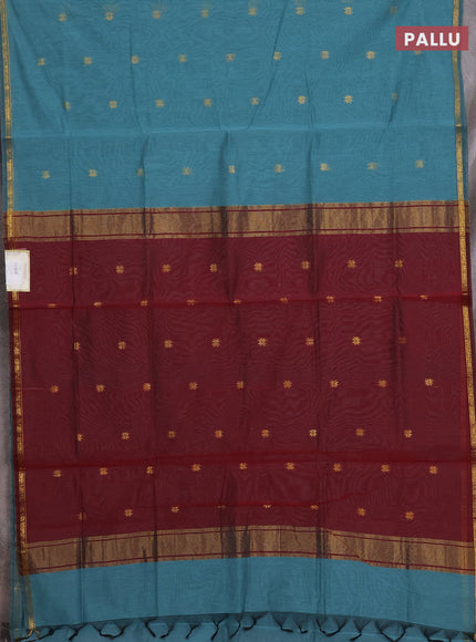 Pastel Blue & Maroon Semi Maheshwari Cotton - Buttas