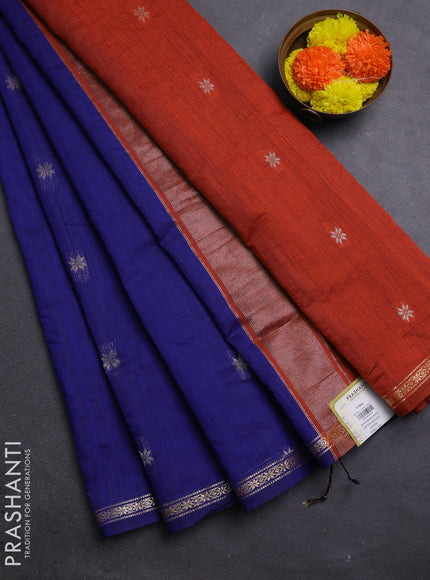 Blue & Rust Semi Maheshwari Cotton - Buttas