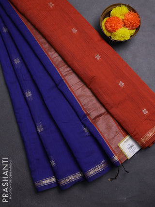 Blue & Rust Semi Maheshwari Cotton - Buttas