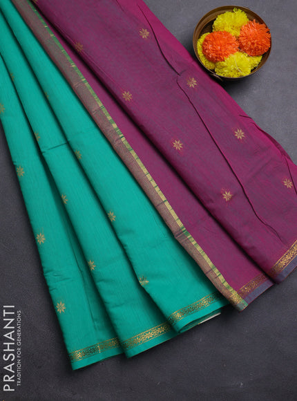 Teal Green & Pink Semi Maheshwari Cotton - Buttas