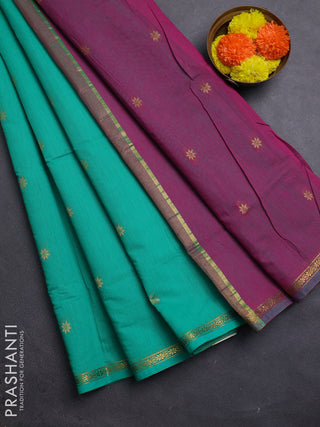 Teal Green & Pink Semi Maheshwari Cotton - Buttas