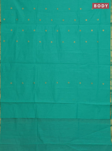 Teal Green & Pink Semi Maheshwari Cotton - Buttas