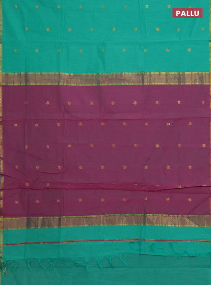 Teal Green & Pink Semi Maheshwari Cotton - Buttas