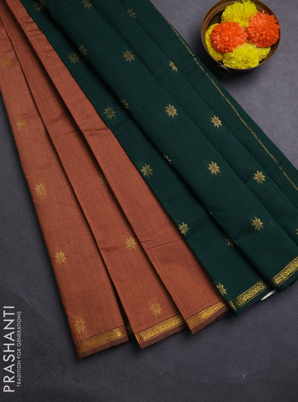 Rust & Green Semi Maheshwari Cotton - Buttas