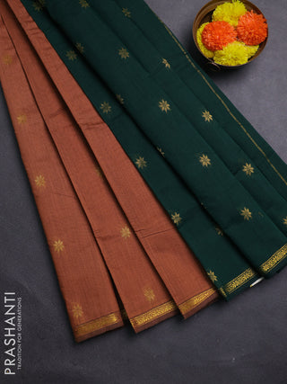 Rust & Green Semi Maheshwari Cotton - Buttas