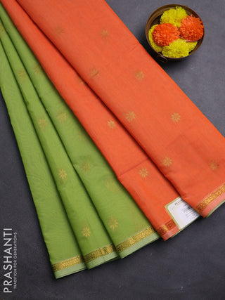 Green & Orange Semi Maheshwari Cotton - Buttas
