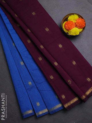 Cs Blue & Wine Semi Maheshwari Cotton - Buttas