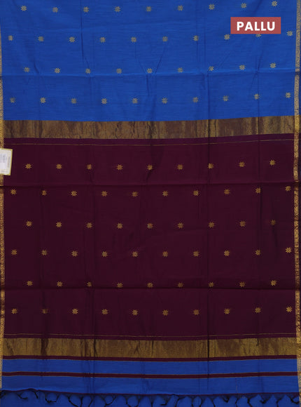 Cs Blue & Wine Semi Maheshwari Cotton - Buttas