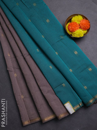 Grey & Peacock Green Semi Maheshwari Cotton - Buttas