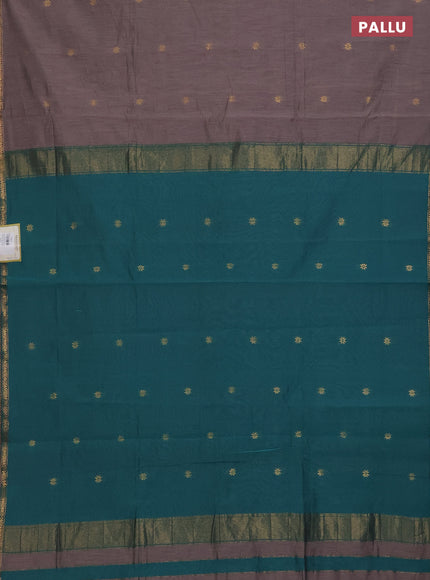 Grey & Peacock Green Semi Maheshwari Cotton - Buttas
