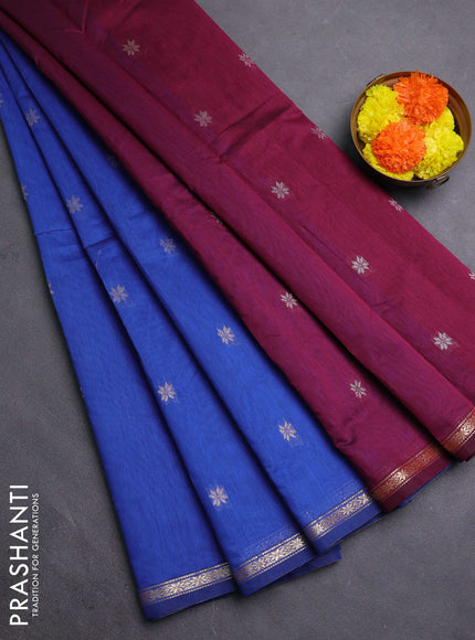 Blue & Magenta Pink Semi Maheshwari Cotton - Buttas