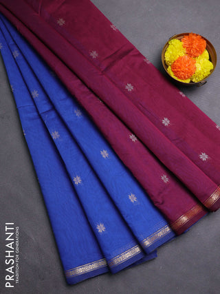 Blue & Magenta Pink Semi Maheshwari Cotton - Buttas