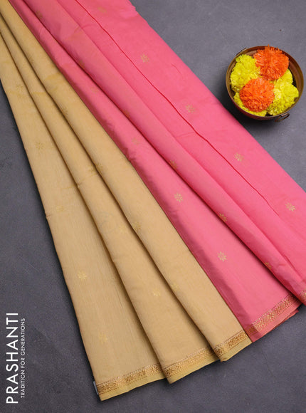 Sandal & Pink Semi Maheshwari Cotton - Buttas