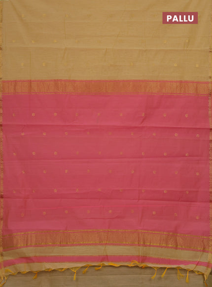 Sandal & Pink Semi Maheshwari Cotton - Buttas